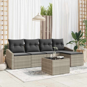 vidaXL Bankstel met kussen 6 pcs Lichtgrijs poly rattan