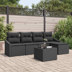 vidaXL Bankstel met kussen 6 pcs Zwart poly rattan