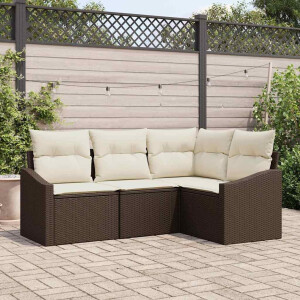 vidaXL Bankstel met kussen 4 pcs Bruin poly rattan