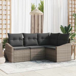 vidaXL Bankstel met kussen 4 pcs Grijs poly rattan