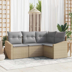 vidaXL Bankstel met kussen 4 pcs Beige poly rattan
