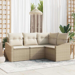 vidaXL Bankstel met kussen 4 pcs Beige poly rattan