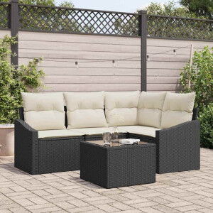 vidaXL Bankstel met kussen 5 pcs Zwart poly rattan