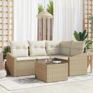 vidaXL Bankstel met kussen 5 pcs Beige poly rattan
