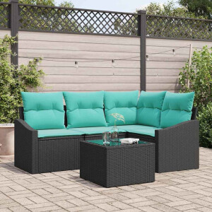 vidaXL Bankstel met kussen 5 pcs Zwart poly rattan