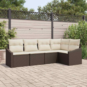vidaXL Bankstel met kussen 5 pcs Bruin poly rattan