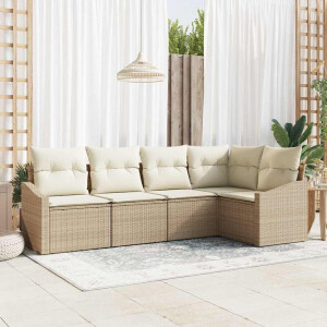 vidaXL Bankstel met kussen 5 pcs Beige poly rattan