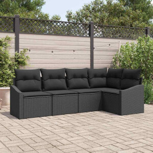 vidaXL Bankstel met kussen 5 pcs Zwart poly rattan