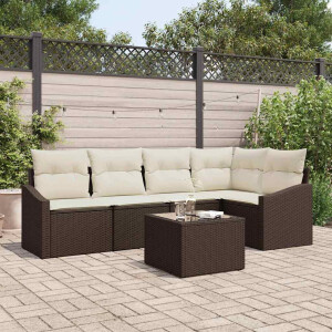 vidaXL Bankstel met kussen 6 pcs Bruin poly rattan