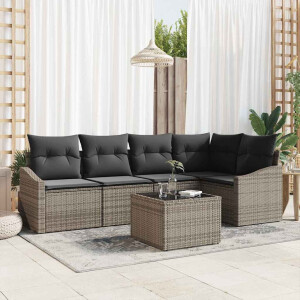 vidaXL Bankstel met kussen 6 pcs Grijs poly rattan