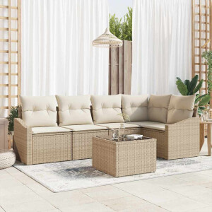 vidaXL Bankstel met kussen 6 pcs Beige poly rattan