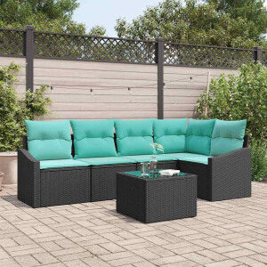 vidaXL Bankstel met kussen 6 pcs Zwart poly rattan