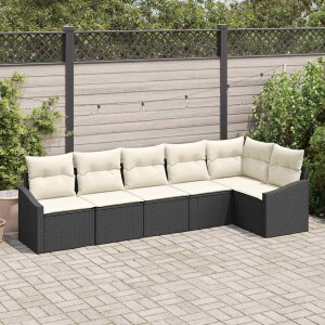 vidaXL Bankstel met kussen 6 pcs Zwart poly rattan