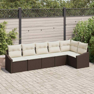 vidaXL Bankstel met kussen 6 pcs Bruin poly rattan