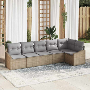 vidaXL Bankstel met kussen 6 pcs Beige poly rattan