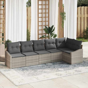 vidaXL Bankstel met kussen 6 pcs Lichtgrijs poly rattan