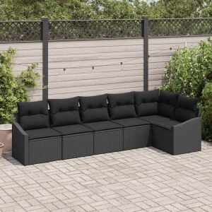 vidaXL Bankstel met kussen 6 pcs Zwart poly rattan