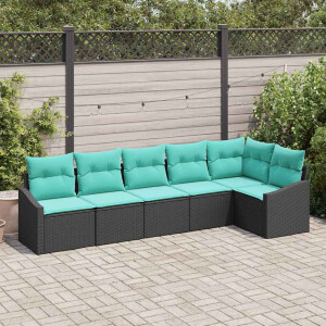 vidaXL Bankstel met kussen 6 pcs Zwart poly rattan