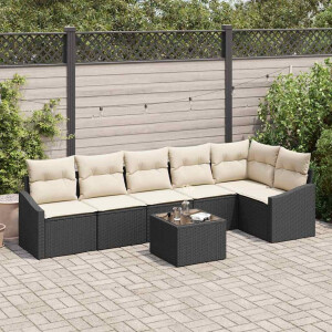 vidaXL Bankstel met kussen 7 pcs Zwart poly rattan