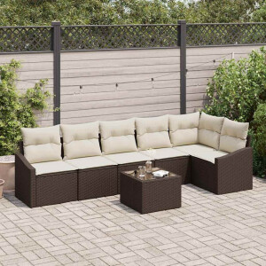 vidaXL Bankstel met kussen 7 pcs Bruin poly rattan
