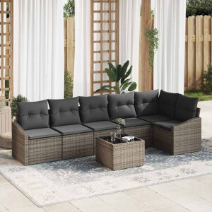 vidaXL Bankstel met kussen 7 pcs Grijs poly rattan