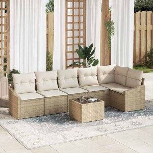 vidaXL Bankstel met kussen 7 pcs Beige poly rattan