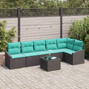 vidaXL Bankstel met kussen 7 pcs Zwart poly rattan