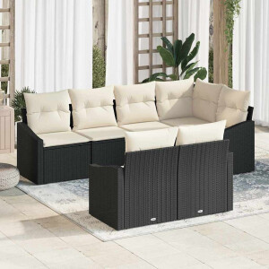 vidaXL Bankstel met kussen 7 pcs Zwart poly rattan