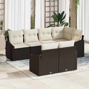 vidaXL Bankstel met kussen 7 pcs Bruin poly rattan