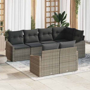 vidaXL Bankstel met kussen 7 pcs Grijs poly rattan