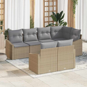 vidaXL Bankstel met kussen 7 pcs Beige poly rattan