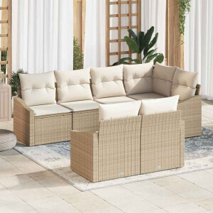 vidaXL Bankstel met kussen 7 pcs Beige poly rattan