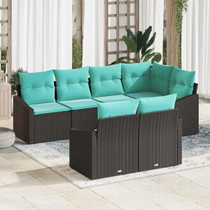 vidaXL Bankstel met kussen 7 pcs Zwart poly rattan