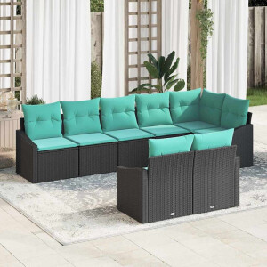 vidaXL Bankstel met kussen 8 pcs Zwart poly rattan