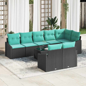 vidaXL Bankstel met kussen 9 pcs Zwart poly rattan