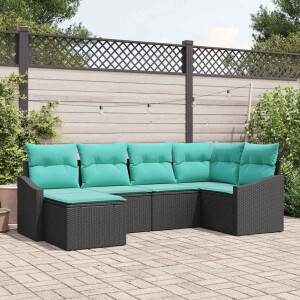 vidaXL Bankstel met kussen 6 pcs Zwart poly rattan