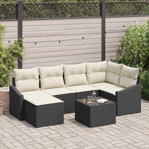 vidaXL Bankstel met kussen 7 pcs Zwart poly rattan