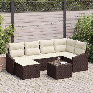 vidaXL Bankstel met kussen 7 pcs Bruin poly rattan