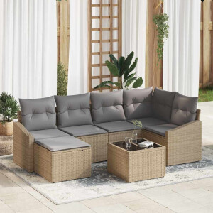 vidaXL Bankstel met kussen 7 pcs Beige poly rattan