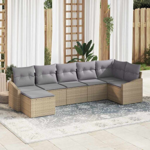 vidaXL Bankstel met kussen 7 pcs Beige poly rattan