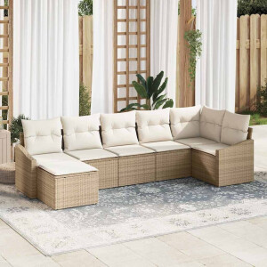 vidaXL Bankstel met kussen 7 pcs Beige poly rattan