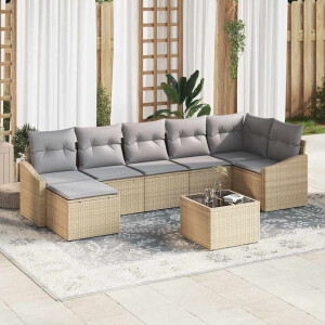 vidaXL Bankstel met kussen 8 pcs Beige poly rattan