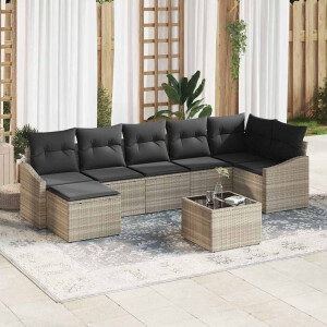 vidaXL Bankstel met kussen 8 pcs Lichtgrijs poly rattan