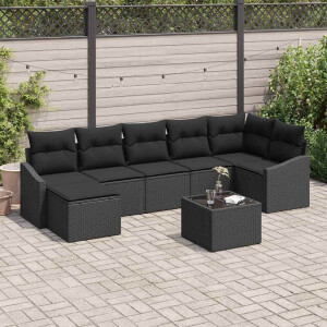 vidaXL Bankstel met kussen 8 pcs Zwart poly rattan
