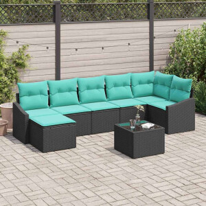 vidaXL Bankstel met kussen 8 pcs Zwart poly rattan