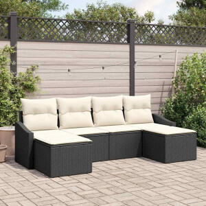 vidaXL Bankstel met kussen 6 pcs Zwart poly rattan