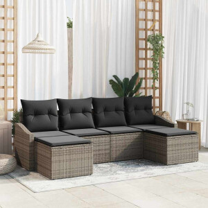 vidaXL Bankstel met kussen 6 pcs Grijs poly rattan