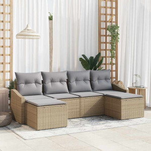 vidaXL Bankstel met kussen 6 pcs Beige poly rattan
