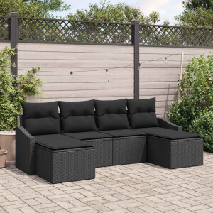 vidaXL Bankstel met kussen 6 pcs Zwart poly rattan