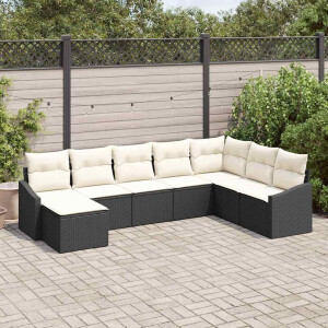 vidaXL Bankstel met kussen 8 pcs Zwart poly rattan